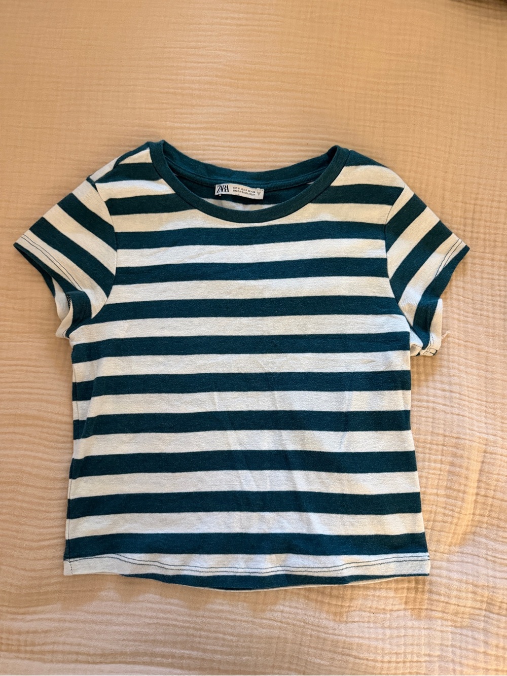 Zara Green & White Striped Short Sleeve Tee